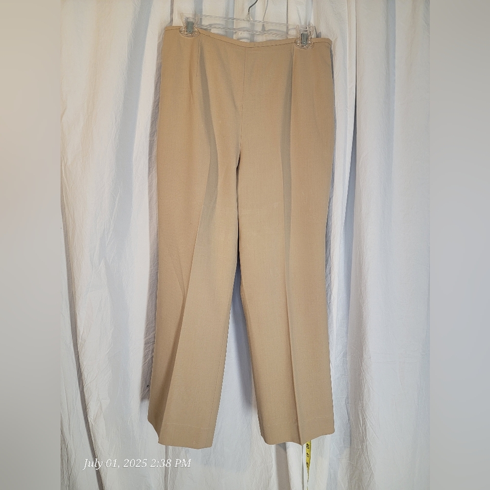 Talbots Tan Wool Trousers - Smooth Structured Fabric- Fully Lined, Side Zip